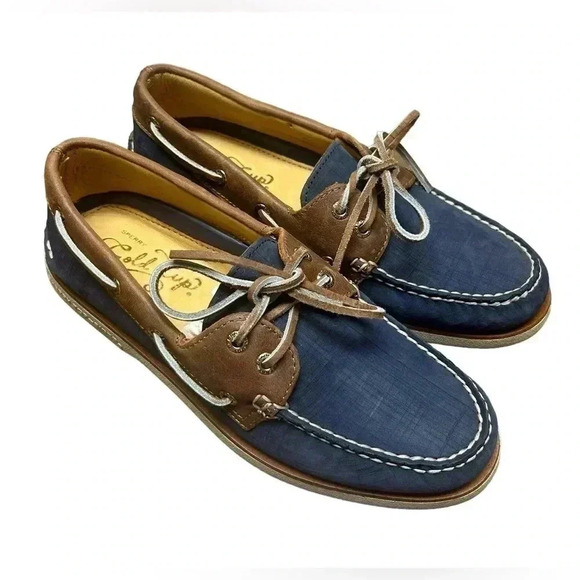 Sperry Gold Cup Authentic/Original Two Eye Nubuck - Navy/Tan Size 7.5 NWOT - Picture 3 of 11